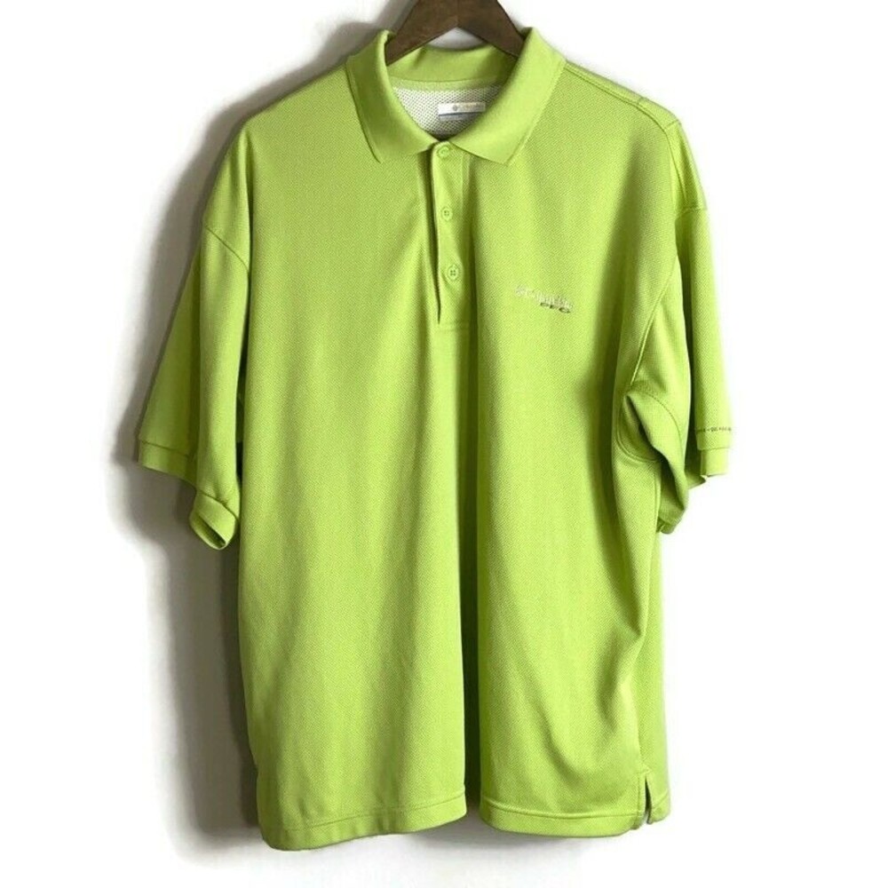 COLUMBIA PFG Mens Green Polo Short Sleeve Shirt Size L Stretch Fishing Outdoors